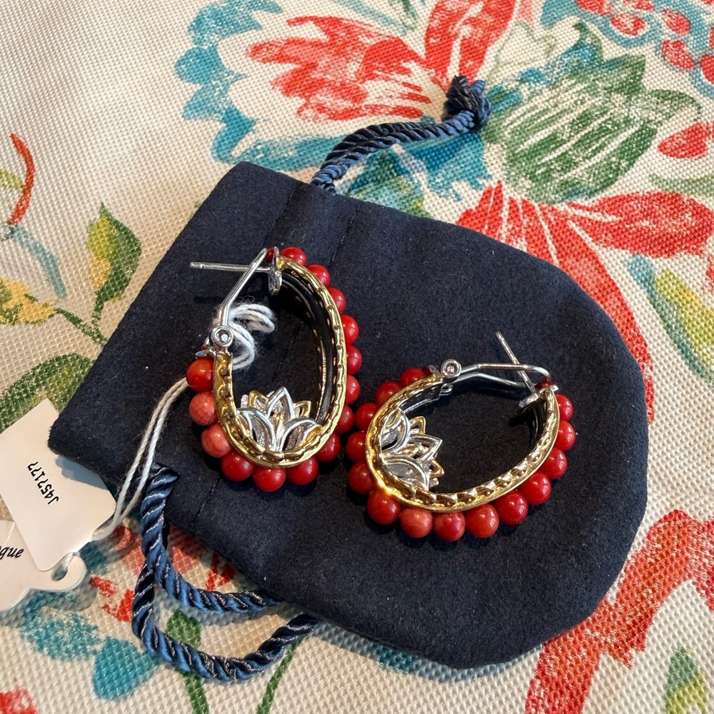 Coral sterling Silver 925 hoops